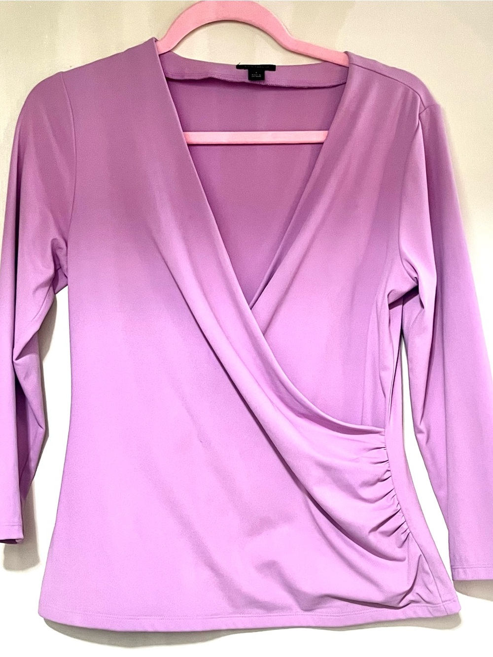 Ann Taylor Lilac orchid purple Wrap-Front v neck 3/4 sleeve sexy Blouse